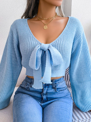 Unique cropped knit sweater front soft design