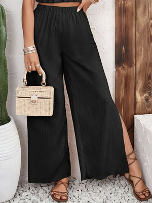 Final front view of Smocked Surplice Cami and Wide Leg Pants Set