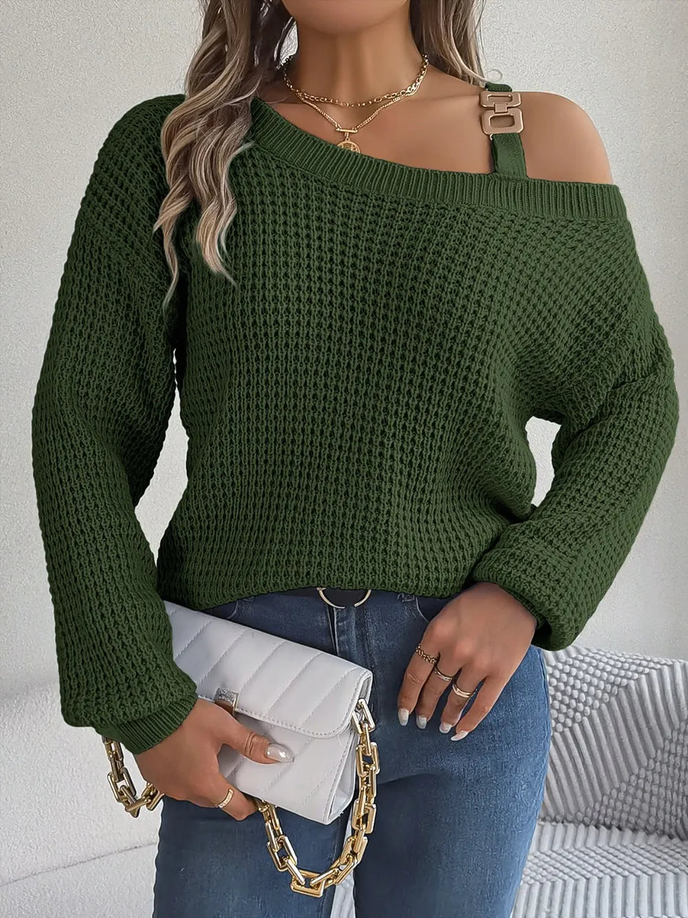 soft asymmetrical knit sweater front cozy texture