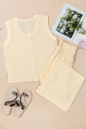 Apparel-only view of Solid Color Tank Top and Smocked Waist Pants Set