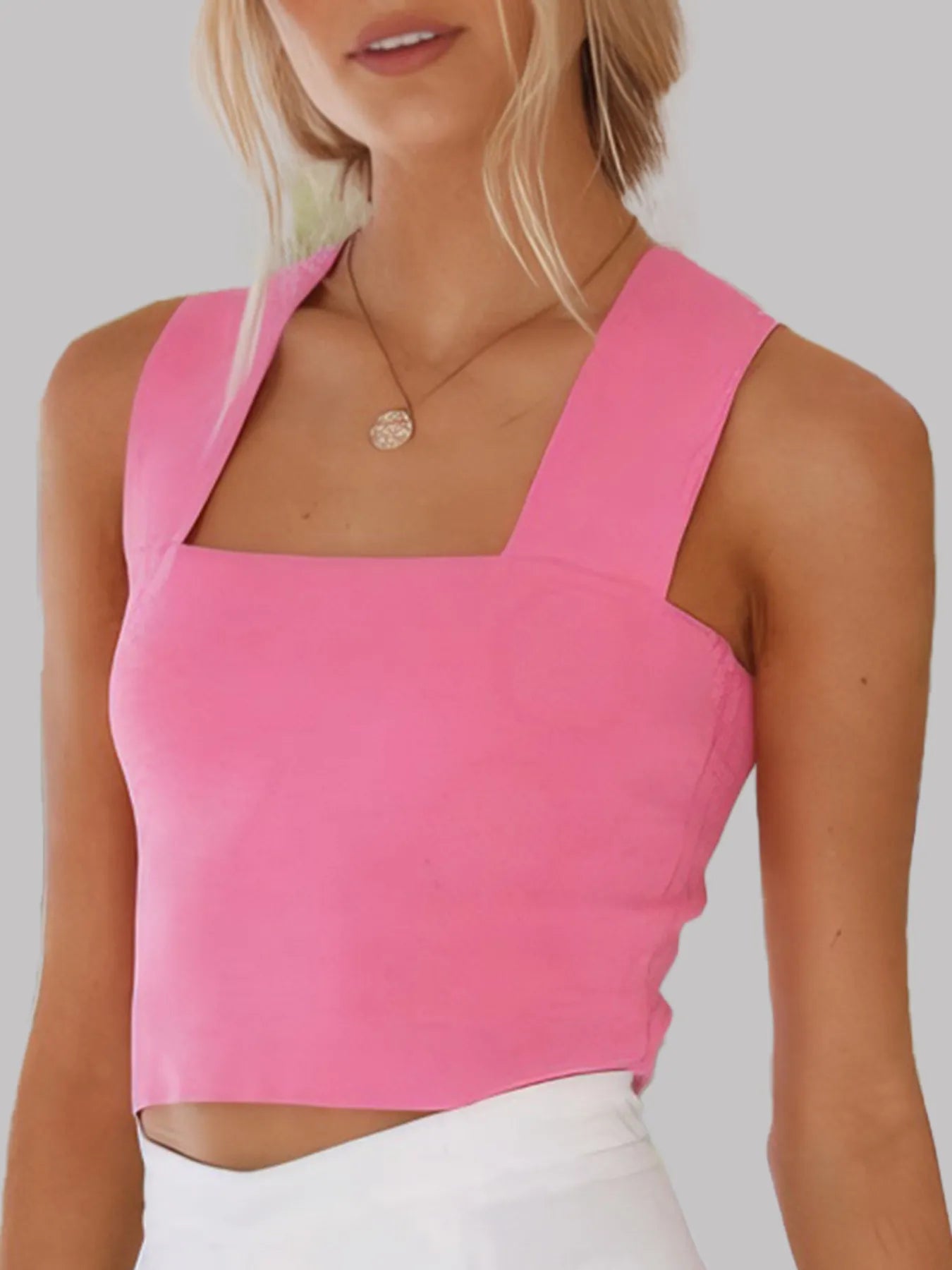 Sleeveless square neck ribbed crop tank top