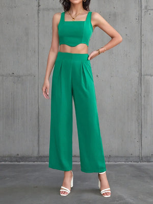 Front look of square neck tank and pants set