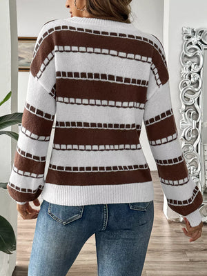 back view striped knit dropped shoulder sweater