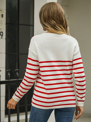 Back side of striped knit sweater with angel wings style