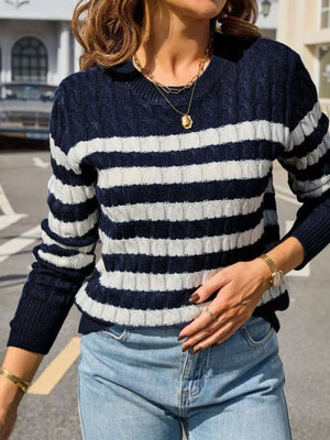casual striped cable knit sweater front everyday fashion