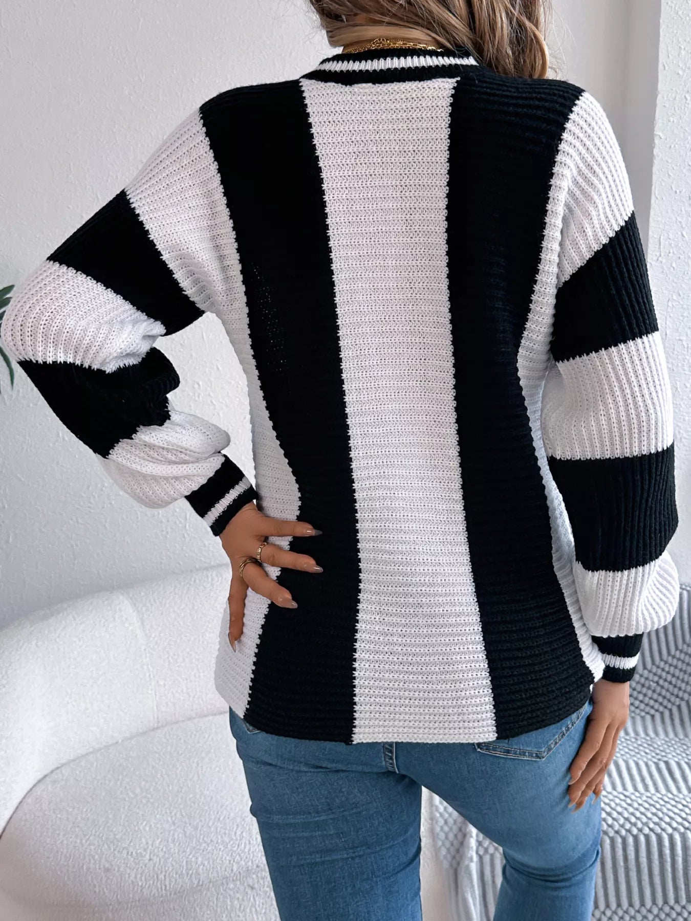 color block sweater back view modern knitwear