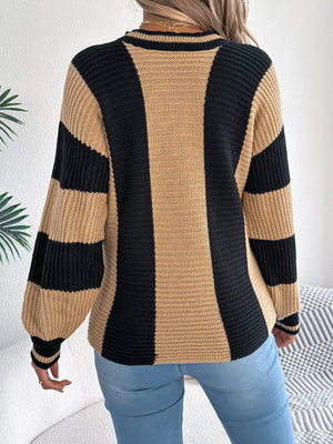 Back view color block sweater full detail