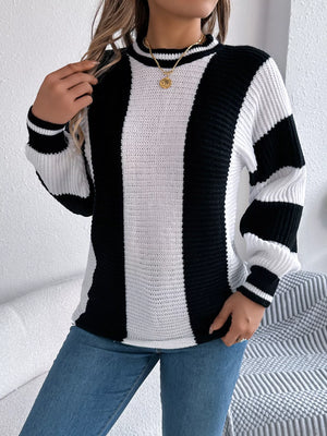 women color block sweater round neck front look