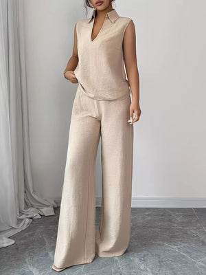 stylish wide leg pants with sleeveless top front