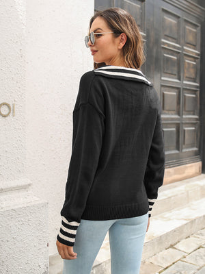Johnny collar drop shoulder sweater back full view