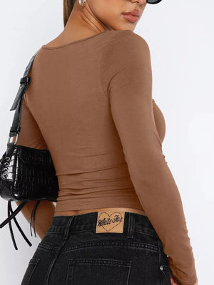 Women's long sleeve sweetheart crop top back
