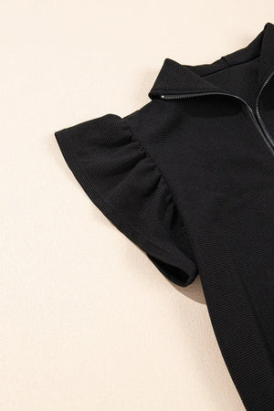 Layout of textured ruffled sleeve top and pants set