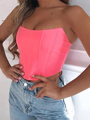 Trendy front angle of strapless cropped top