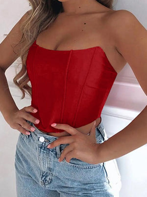 Trendy front angle of strapless cropped top