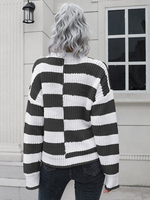 Back view of two-tone dropped shoulder sweater