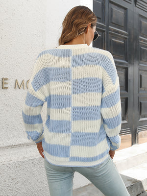 Rear view of modern two-tone knit sweater