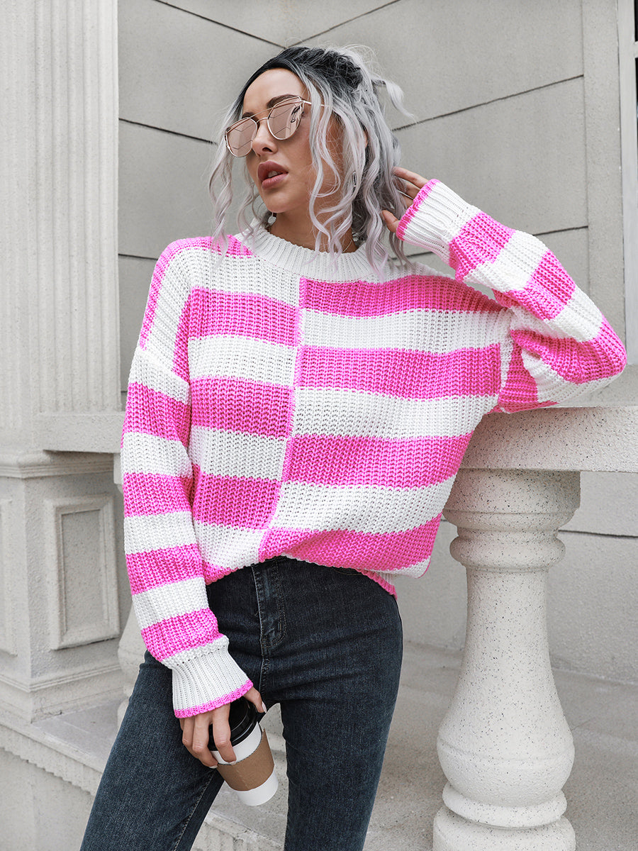 Stylish colorblock sweater with dropped shoulders front look