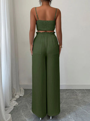 Back view of V-Neck cami and wide leg pants set