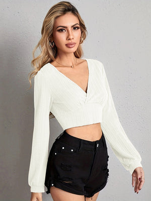 Fashionable front angle of V Neck Crop Top