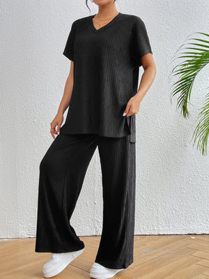 Modern women's two-piece V-neck outfit front display