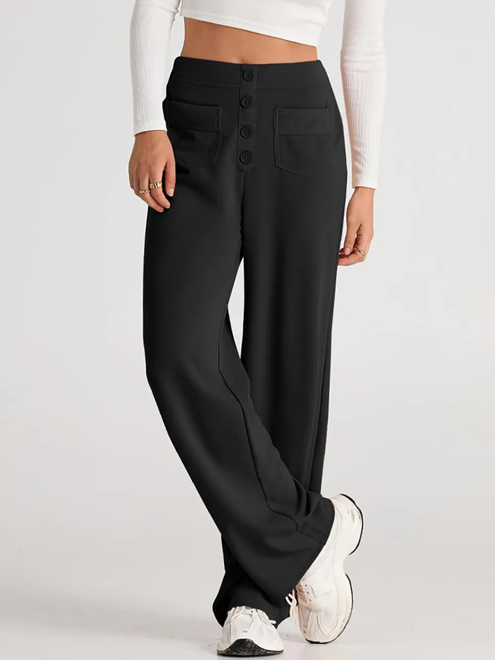 High waist wide leg pants front view