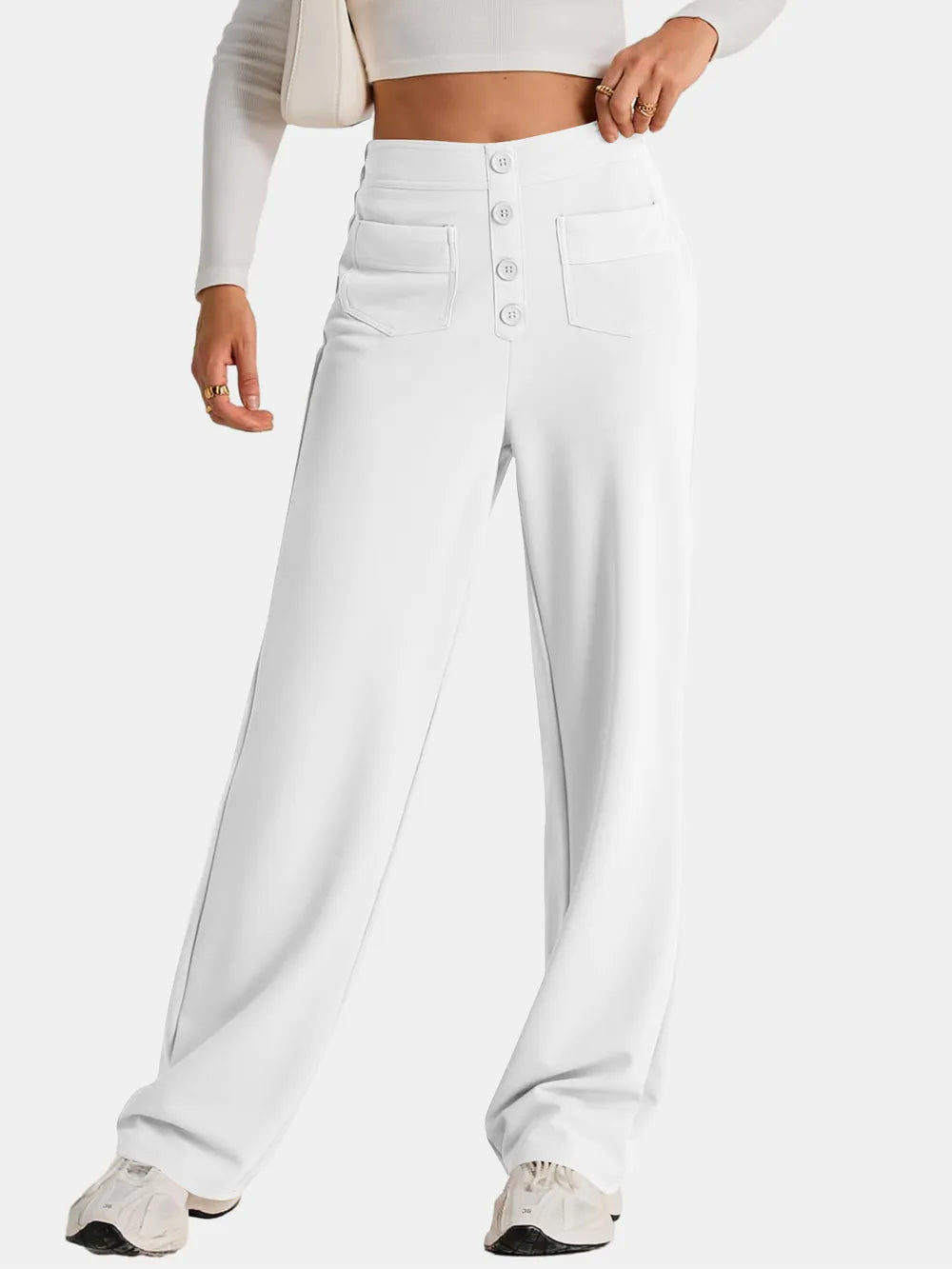 Front angle of high waist wide leg pants