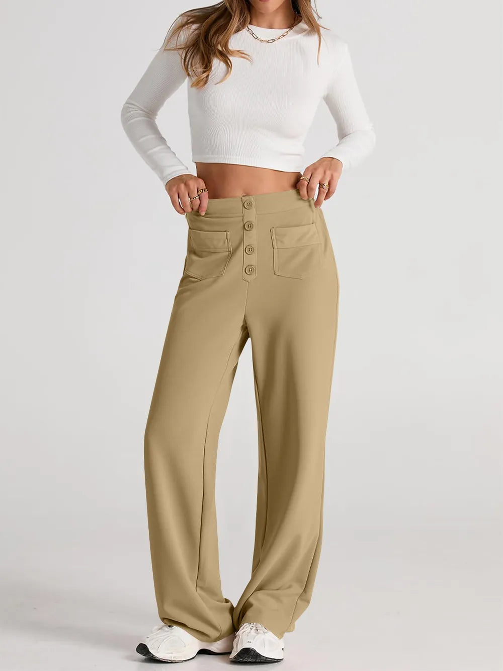 High waist wide leg pants straight front look