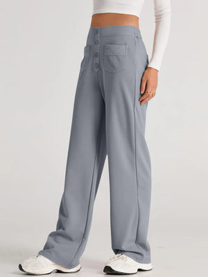 Side angle of high waist wide leg pants