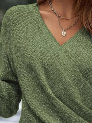 front view surplice knit top stylish long sleeve outfit