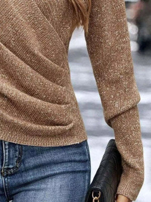 front look surplice knit top flattering wrap fit
