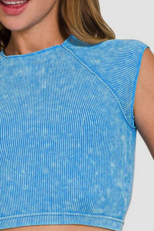 Zenana ribbed cropped top front detail