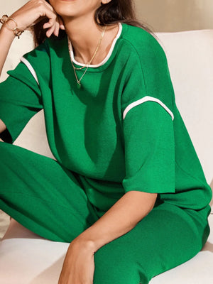 Two-piece casual outfit styled with accessories