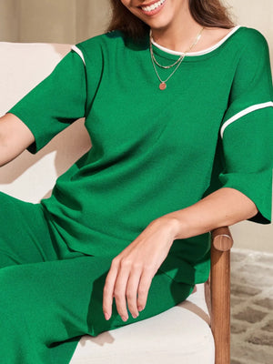 Contrast trim t-shirt and drawstring pants set worn on model