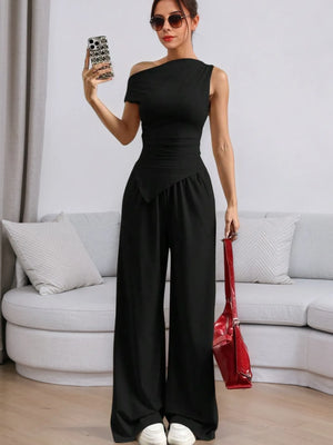 modern single shoulder pants set front full outfit