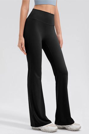 Slightly angled front view showing stretch fabric and smooth bootcut silhouette