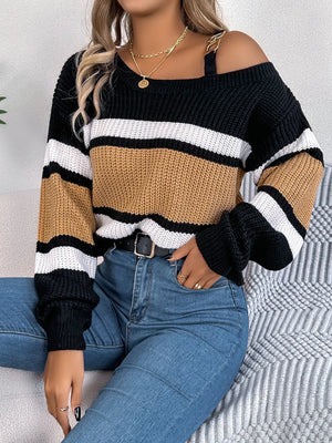 Women's outfit with color block sweater front