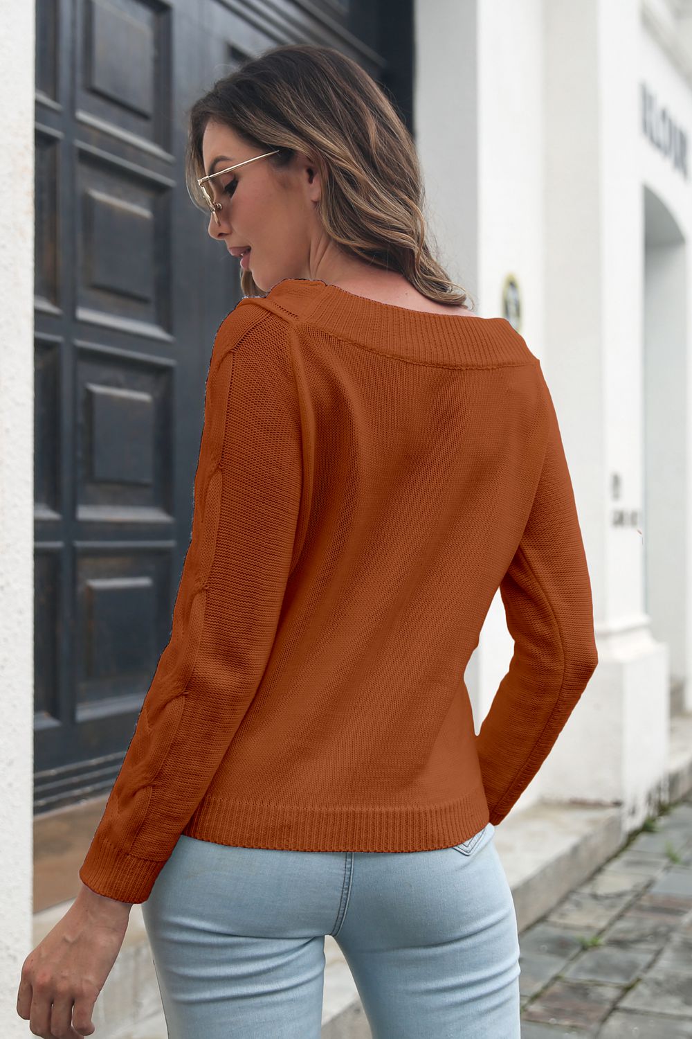 cable knit sweater back full look
