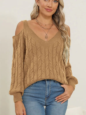Stylish front view of Cable-Knit V-Neck Sweater
