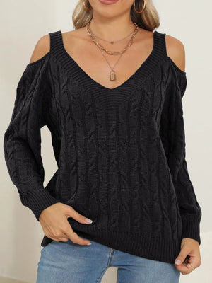 Front fit view of Cable-Knit V-Neck Sweater
