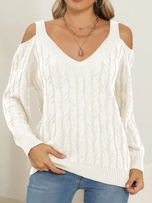 Elegant front look of Cable-Knit Long Sleeve Sweater