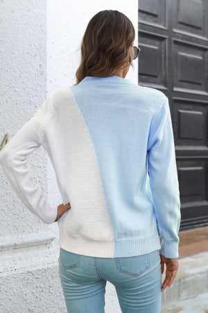 Rear view highlighting back details of Contrast Color Sweater