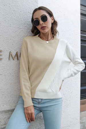Front view focusing on sweater’s fabric and design