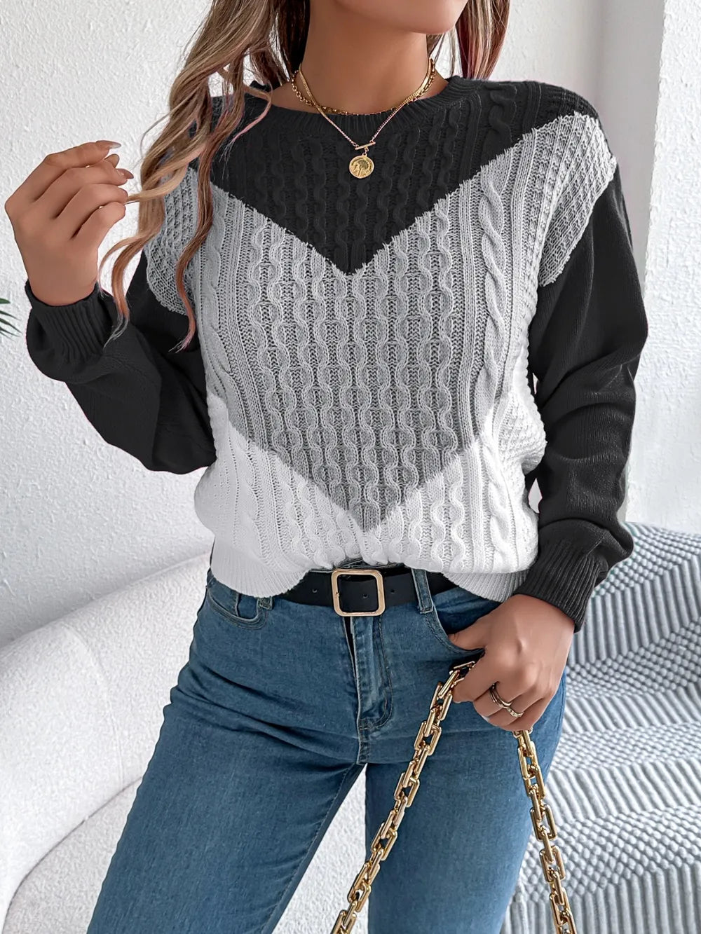 Close-up front view highlighting neckline and stitching