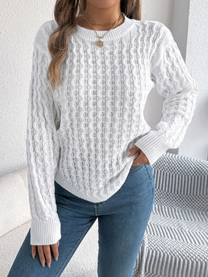 Elegant asymmetric hem knit sweater front view