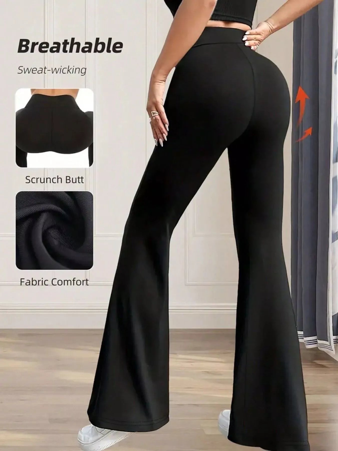 Back view of high waist slim fit flare pants
