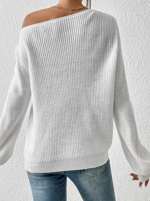 Honey Single Shoulder Long Sleeve Sweater back view soft knit design