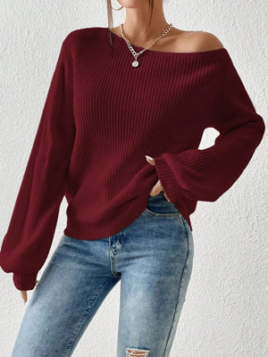 Front look of Honey Single Shoulder Long Sleeve Sweater for women