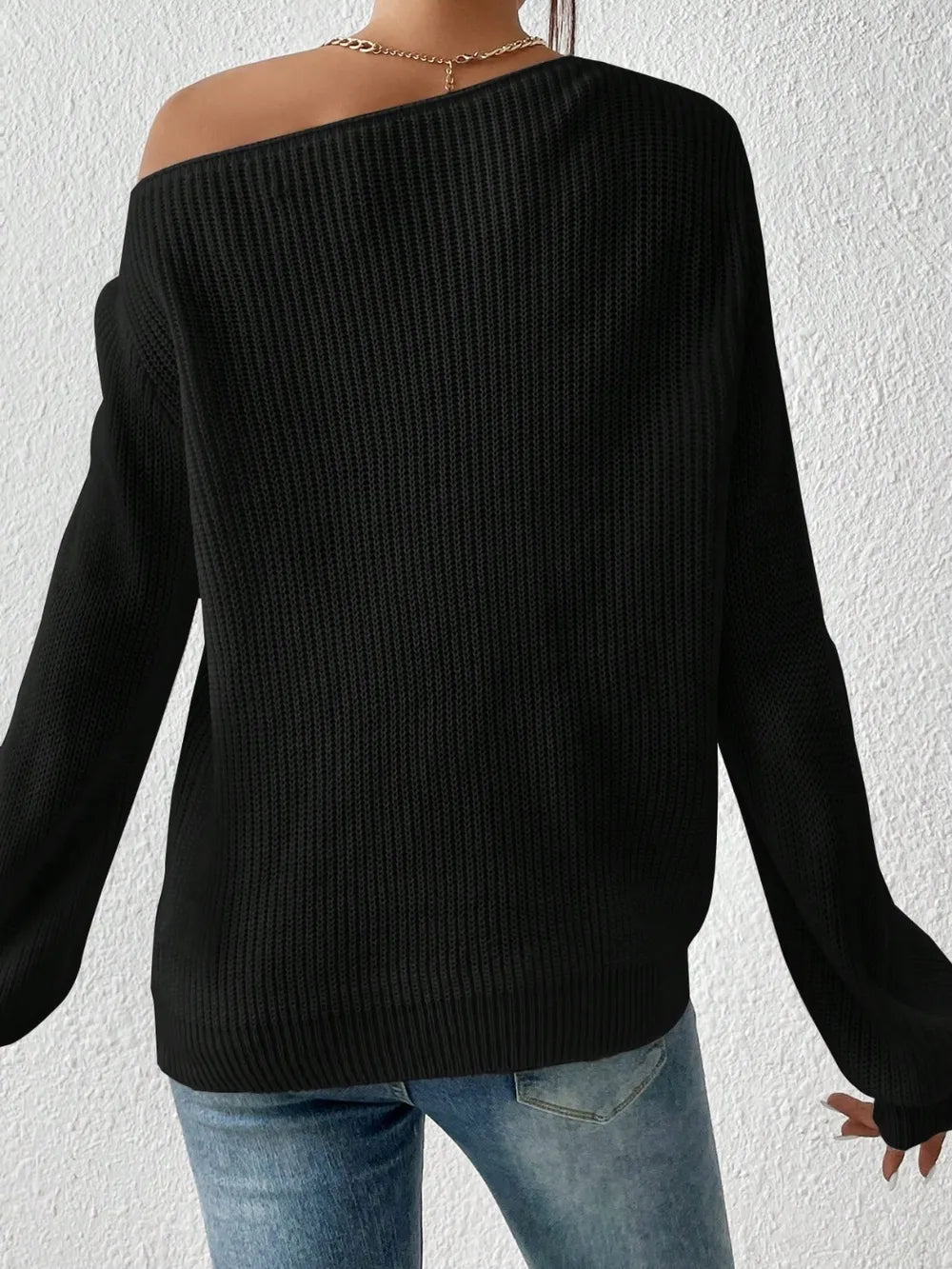 Honey Single Shoulder Long Sleeve Sweater back detailed view