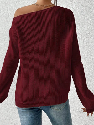 Back side of Honey Single Shoulder Long Sleeve Sweater chic knitwear