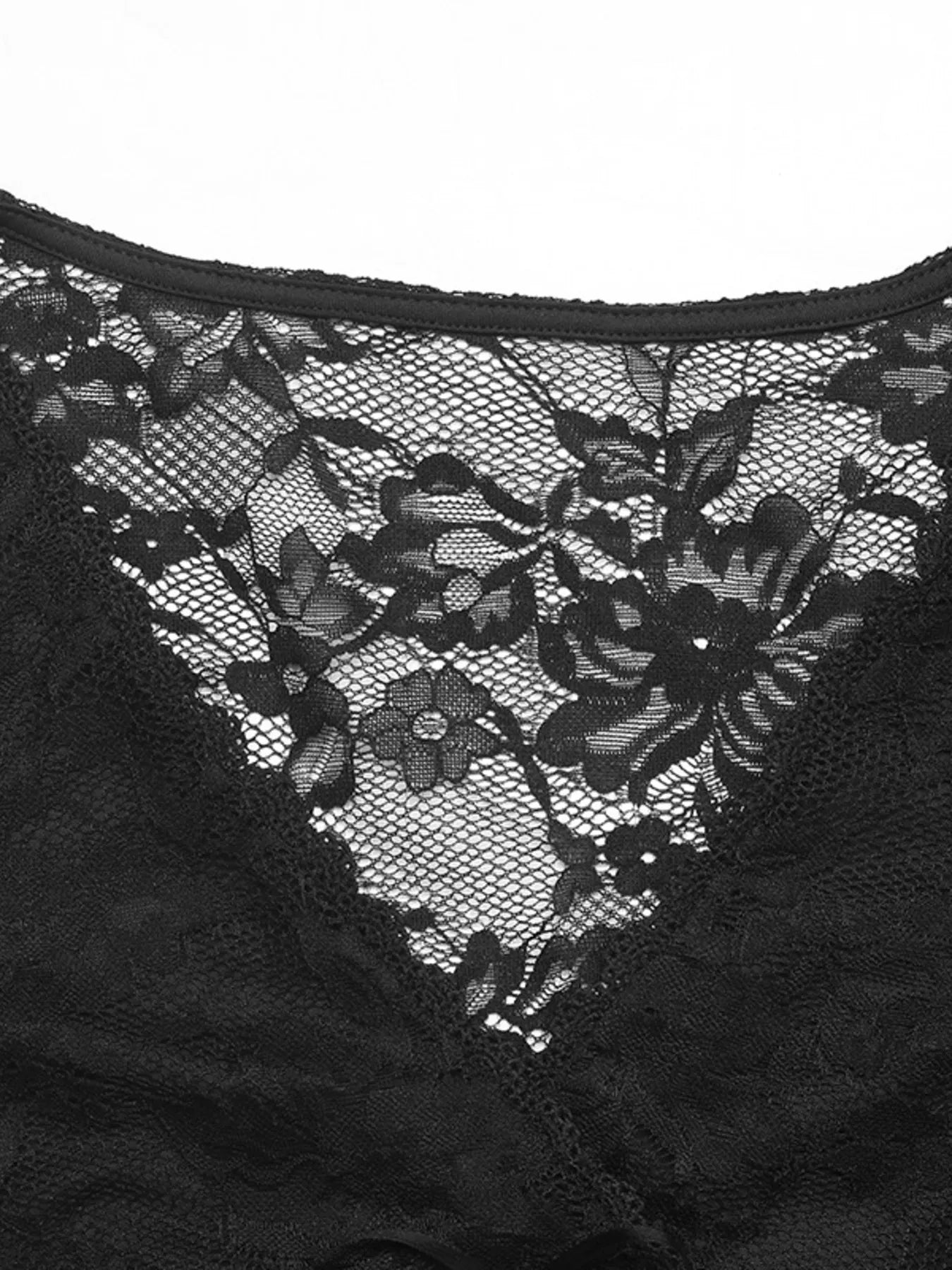 Floral lace mesh cropped top long sleeve flat lay